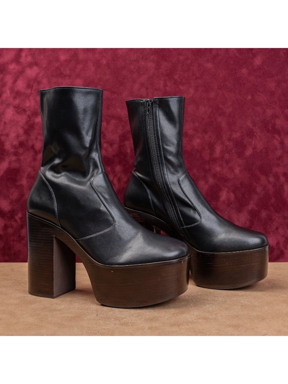 Jeffrey Campbell Women Mexique Black Faux Leather Platform Party Zip Boots sz 13